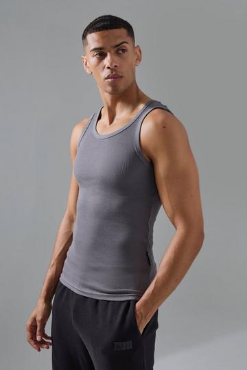 Man Active Gym Muscle Fit Ribbed Tank Top charcoal