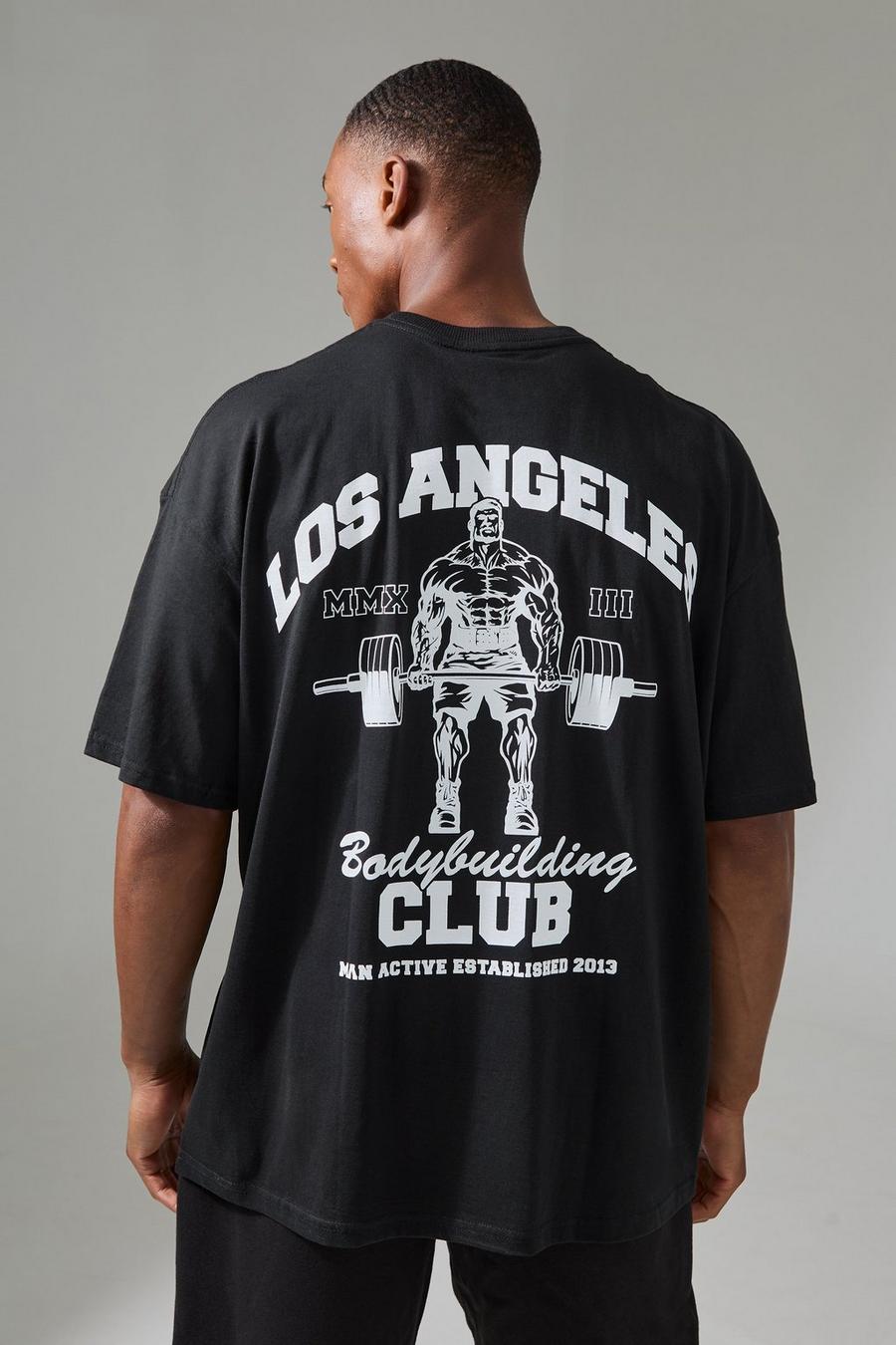 Black Man Active La Bodybuilding Club Oversized T-shirt image number 1