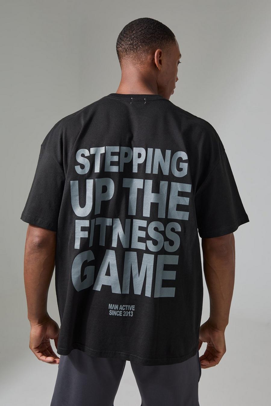 Black Man Active Oversized Stepping Up The Fitness Game T-Shirt image number 1