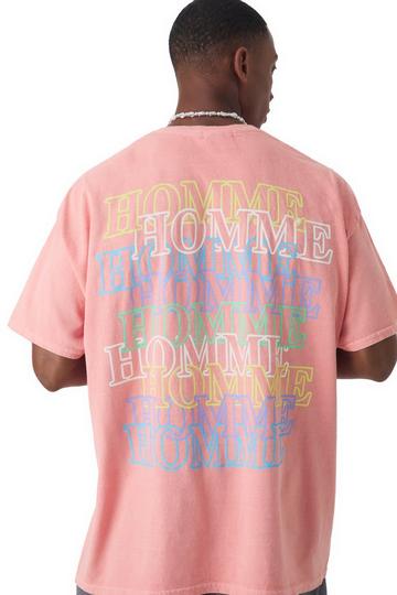 Oversized Homme Wash Print T-shirt peach