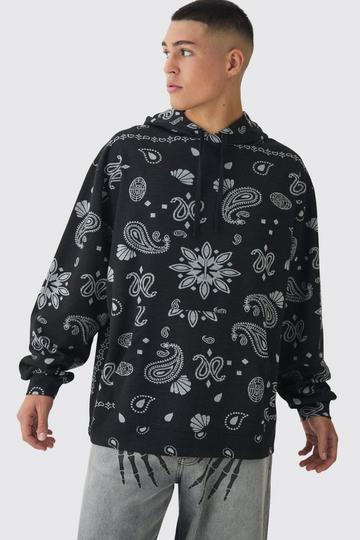 Black Oversized Paisley Jacquard Hoodie