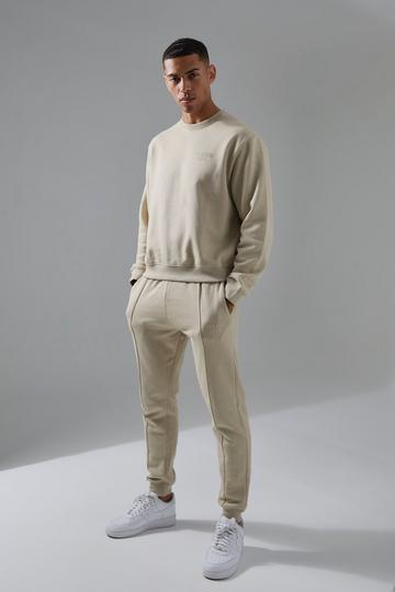 Man Active Training Dept Boxy Sweatshirt & Slim Jogger Tracksuit taupe