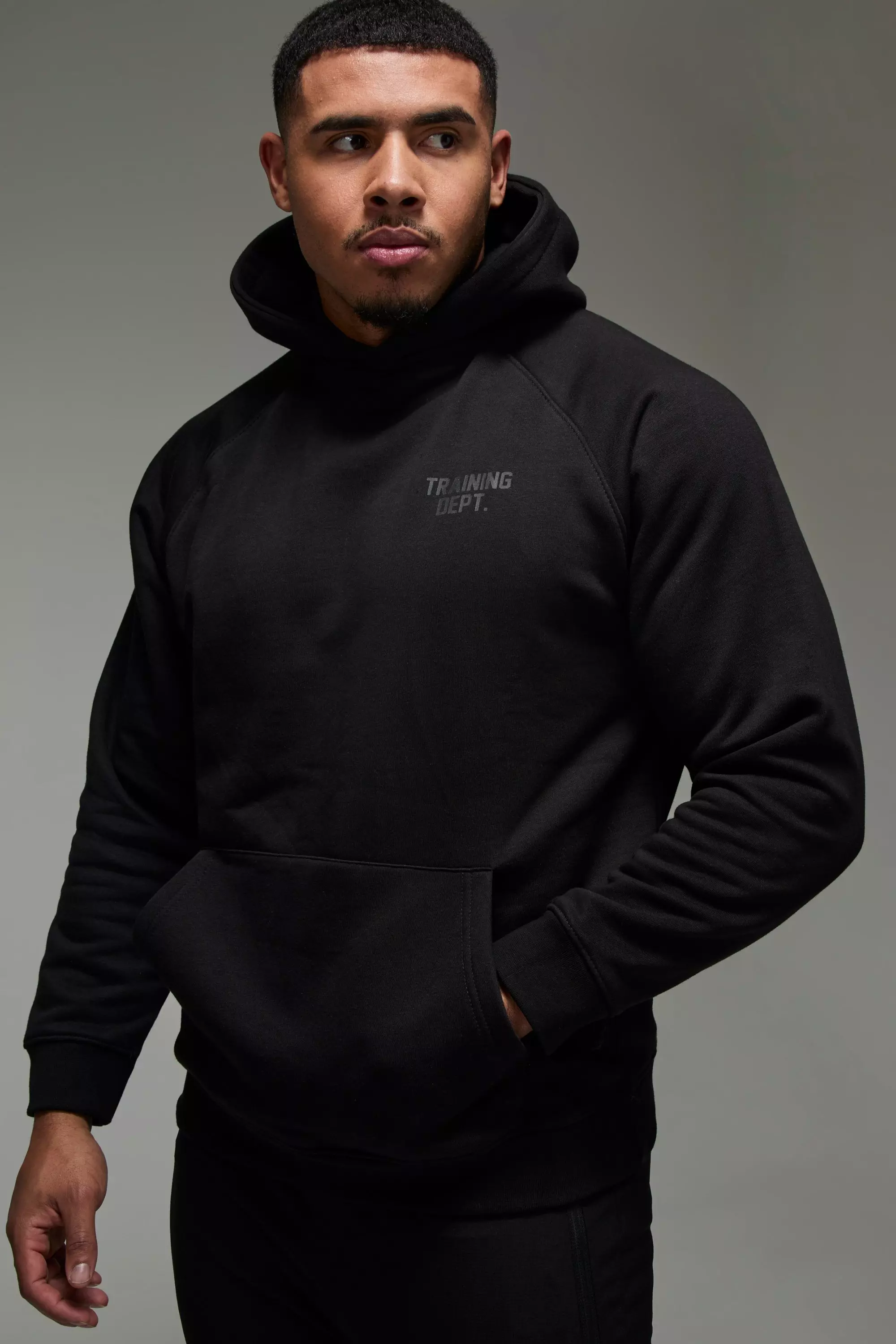 Black Man Active Training Dept Embossed Oversized Hoodie صورة بديلة