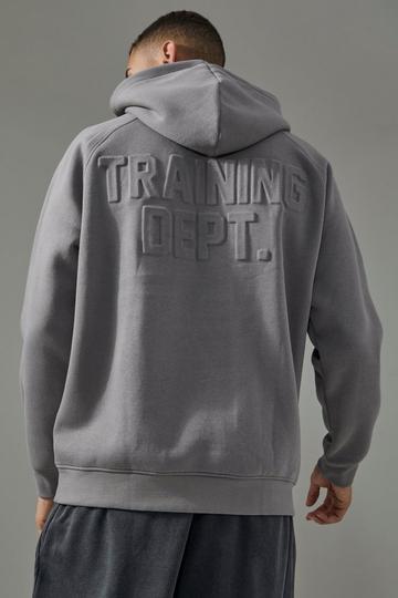 Charcoal Grey Man Active Training Dept Embossed Oversized Hoodie