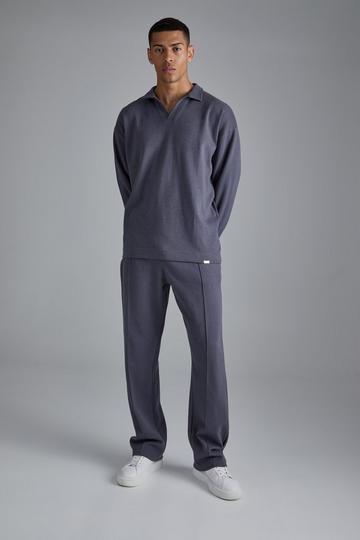 Oversized Half Sleeve Interlock Rugby Polo And Sweatpant Set charcoal