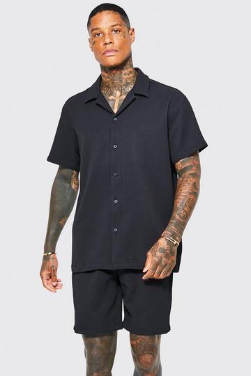 Oversized Short Sleeve Pleated Shirt And Short black