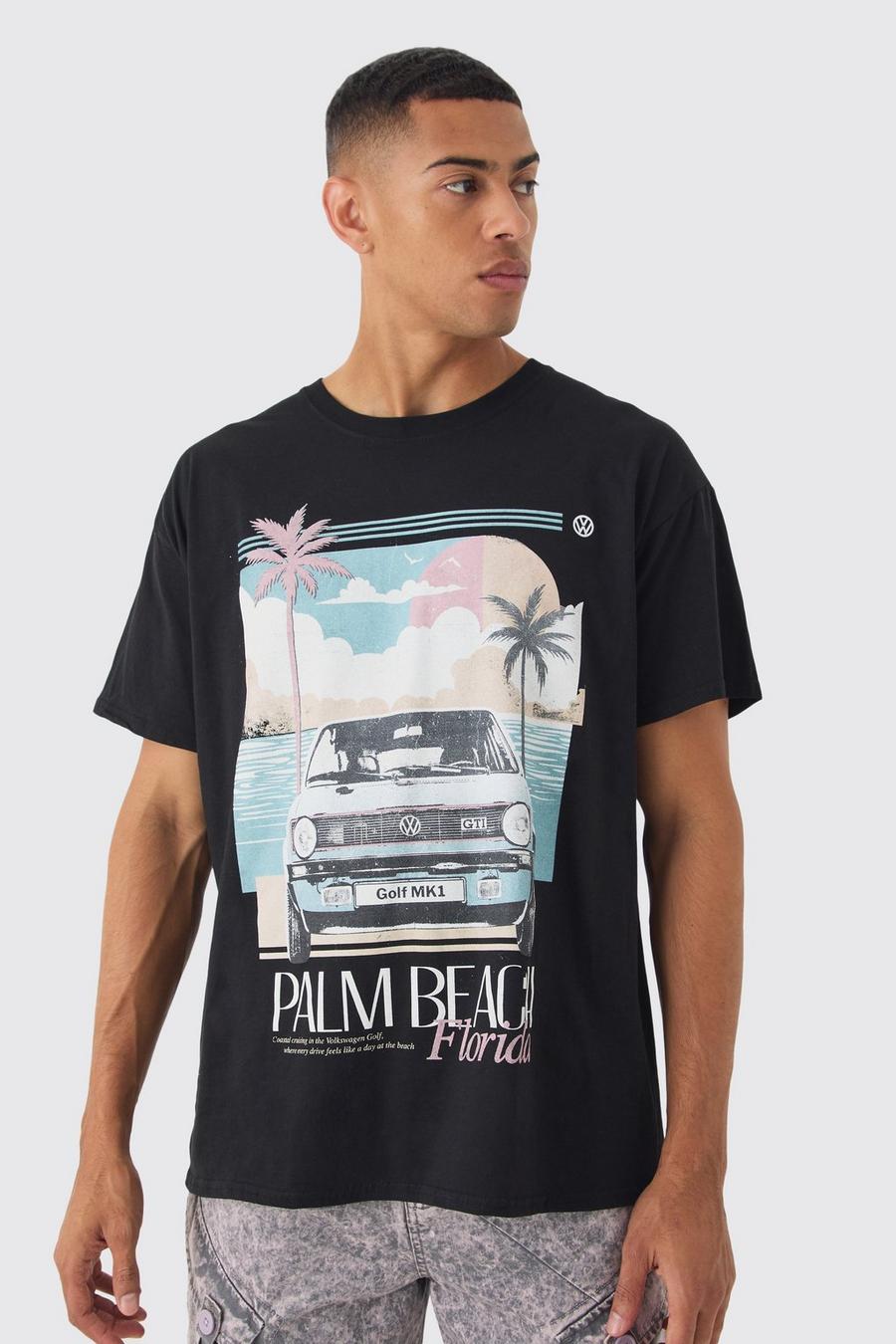 Black Oversized Volkswagen Palm Beach License Print T-shirt