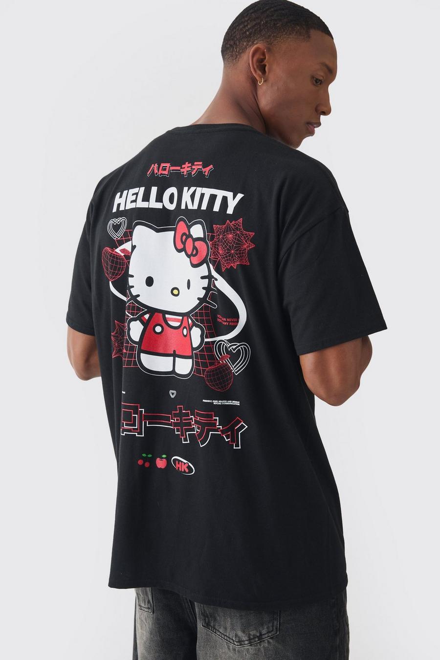 Black Oversized Hello Kitty License Print T-shirt