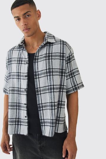 Short Sleeve Checked Oversized Shirt grey