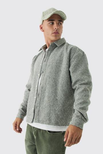 Khaki Oversized Boucle Shirt Jacket