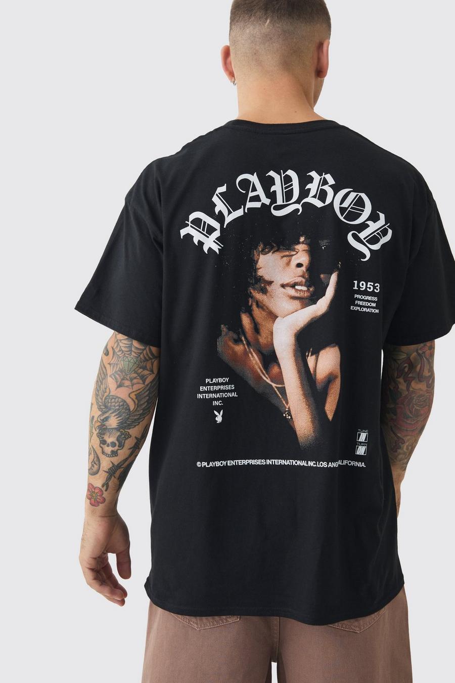 Black Oversized Playboy License Print T-shirt