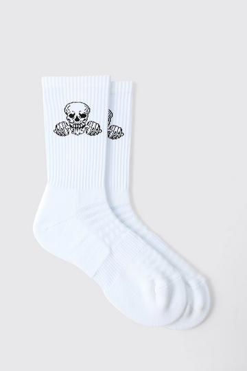 Man Active Gym Skull Crew Socks white