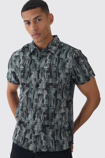 Short Sleeve Textured Jacquard Shirt charcoal