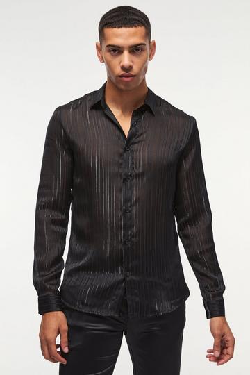 Black Slim Fit Long Sleeve Mesh Shirt