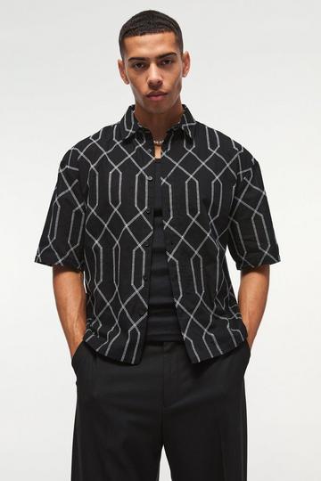 Oversized Short Sleeve Embroidered Boxy Shirt black