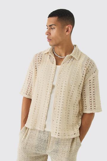 Boxy Revere Crochet Shirt ecru