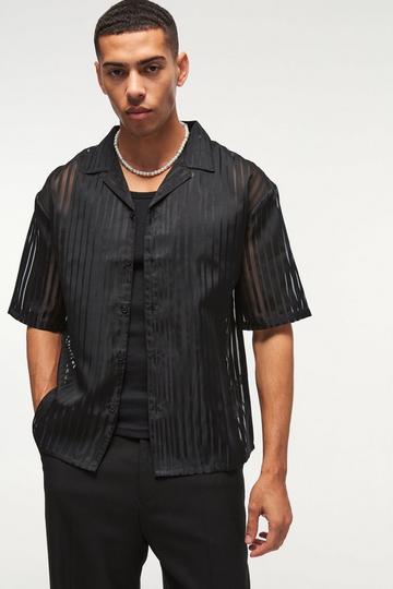 Oversized Mesh Pleated Revere Boxy Shirt black