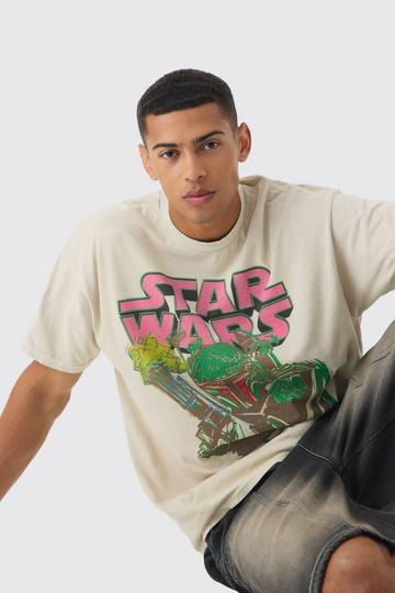 Oversized Star Wars Boba Fett Wash License Graphic T-Shirt stone