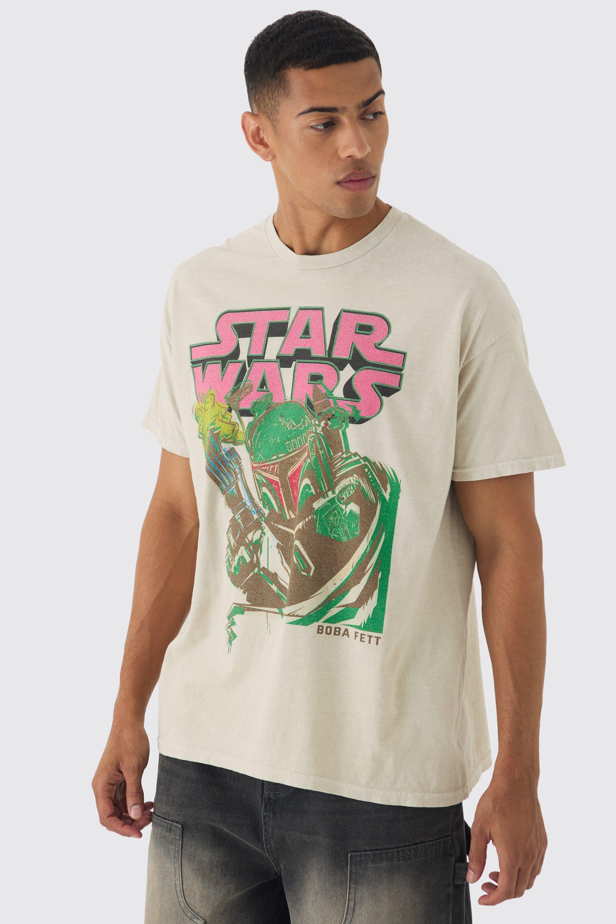 Oversized Star Wars Boba Fett Wash License Print T shirt