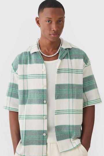 Oversized Geruit Overhemd Met Revers Kraag En Korte Mouwen green