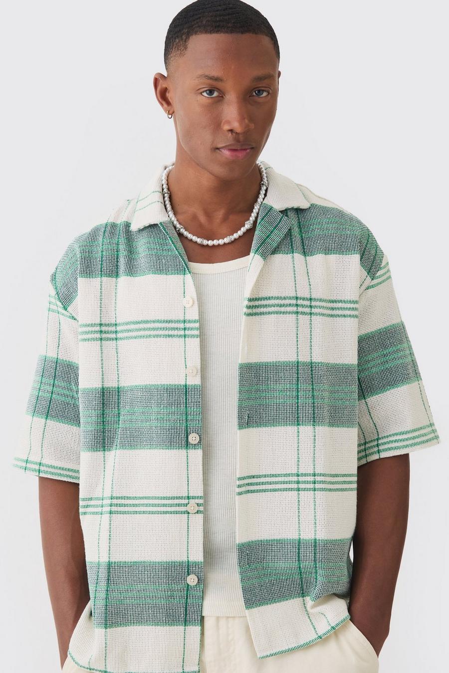 Green Oversized Revere Short Sleeve Check Shirt