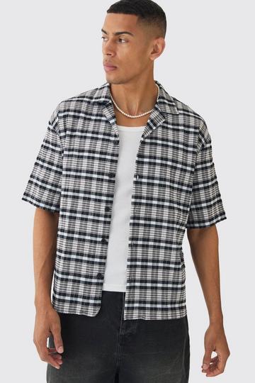 Oversized Seersucker Flannel Revere Short Sleeve Shirt black