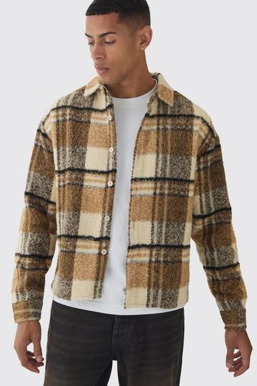 Oversized Brushed Flannel Shirt Jacket stone