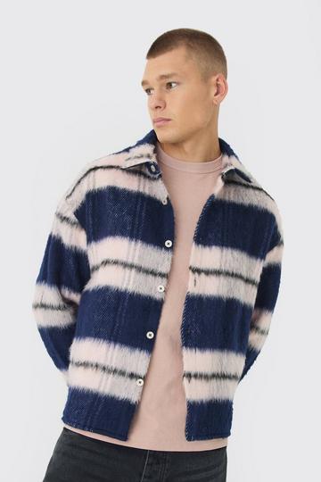 Oversized Brushed Flannel Shirt Jacket navy