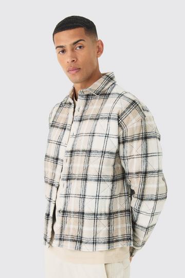 Oversized Quilted Check Overshirt stone