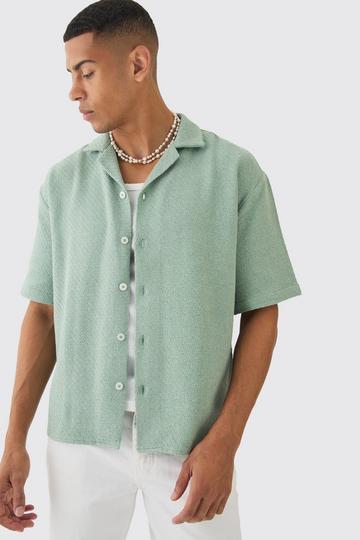 Sage Green Oversized Boucle Short Sleeve Shirt