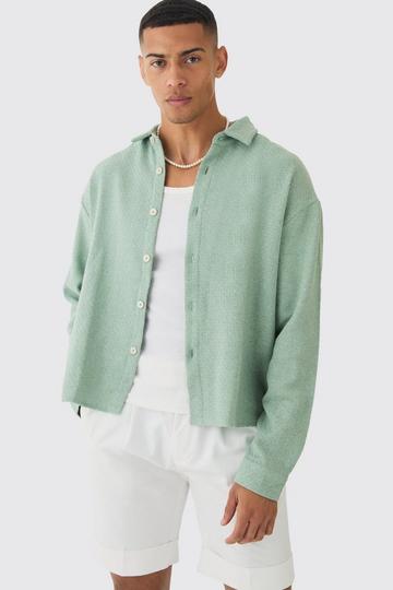 Sage Green Oversized Boucle Long Sleeve Shirt