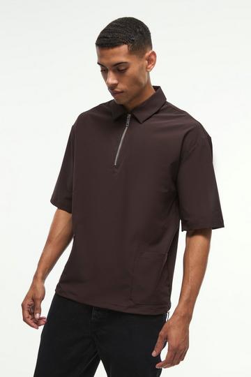 Oversized 1/4 Zip Bungee Hem Shirt chocolate