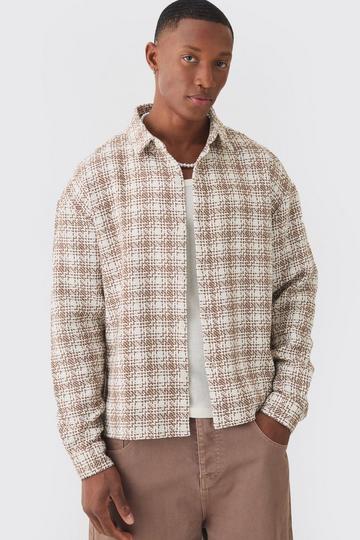 Oversized Boucle Flannel Long Sleeve Revere Shirt ecru