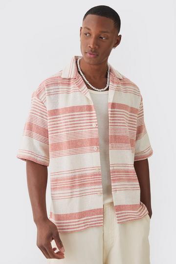 Orange Oversized Revere Short Sleeve Stripe Shirt