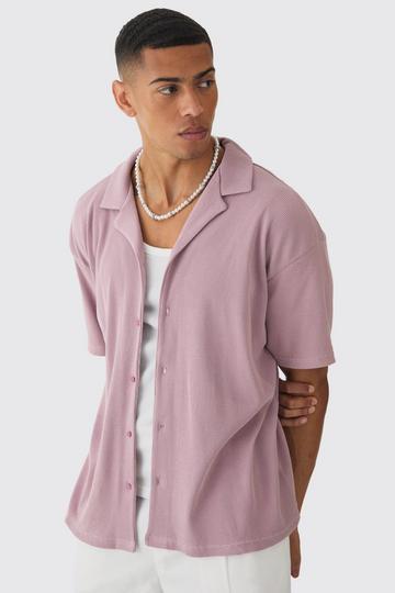 Heavyweight Oversized Revere Ribbed Jersey Knit Shirt mauve