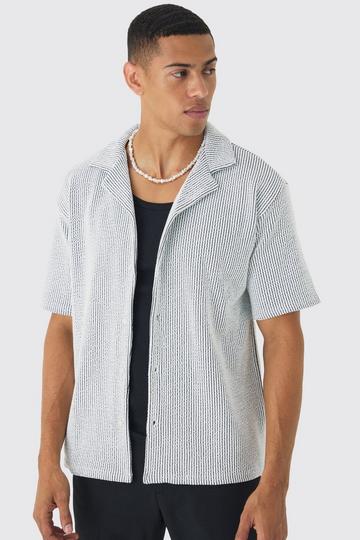 White Oversized Two-Tone Ribbed Revere Jersey Knit Shirt