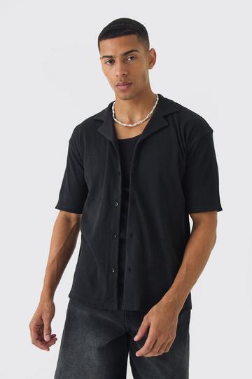 Heavyweight Oversized Revere Ribbed Jersey Shirt black