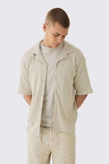 Stone Beige Oversized Revere Waffle Shirt