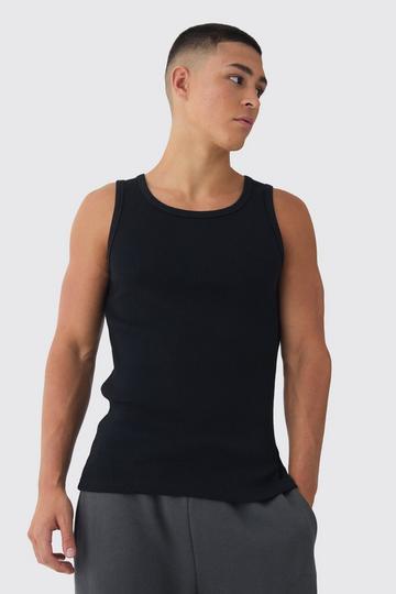 Geribbeld Muscle Fit Hemd black