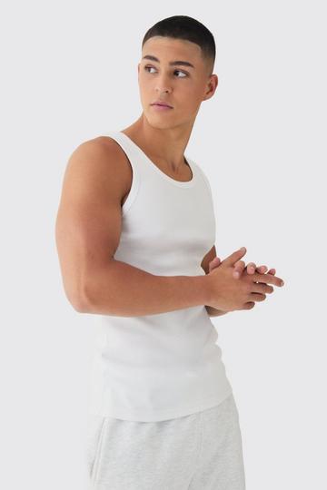 Muscle Fit Ribbed Vest white