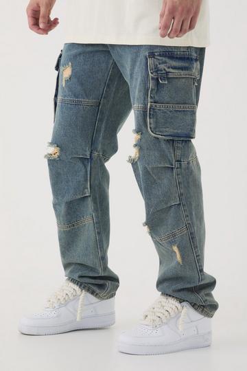 Tall Versleten Baggy Cargo Jeans mid wash