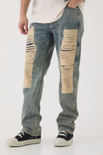 Tall Ripped Carpenter Panel Relaxed Fit Jeans antique blue