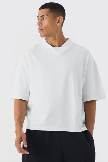 White Oversized V Neck Dropped Shoulder Heavyweight Boxy T-shirt