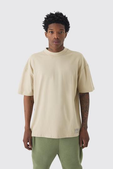 Oversized Extended Neck Heavyweight Woven Tab T-shirt stone