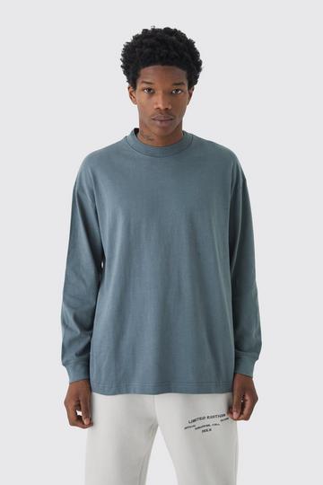 Oversized Heavyweight Jacquard Neck Long Sleeve T-shirt dark grey