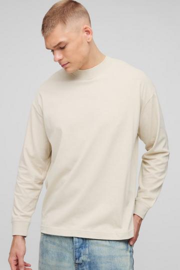 Oversized Heavyweight Jacquard Neck Long Sleeve T-shirt stone