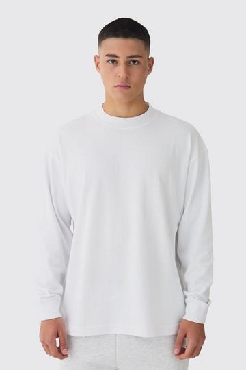 White Oversized Heavyweight Jacquard Neck Long Sleeve T-shirt