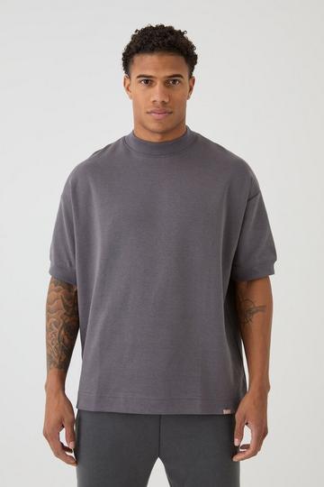 Man Oversized Extended Neck Heavy Interlock Ribbed Cuff T-shirt charcoal