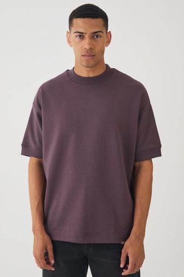 Man Oversized Extended Neck Heavy Interlock Ribbed Cuff T-shirt plum