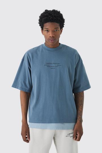 Oversized Boxy Extended Neck Peached Heavyweight T-shirt slate blue